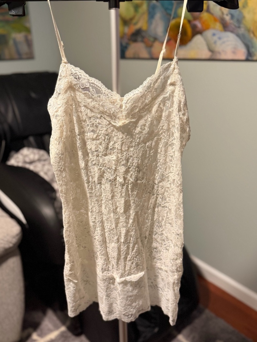 All over lace y2k long length tank top white medium